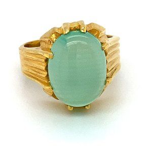 Green Cats Eye Calcite 8.01ct Solid 18K Gold Ring